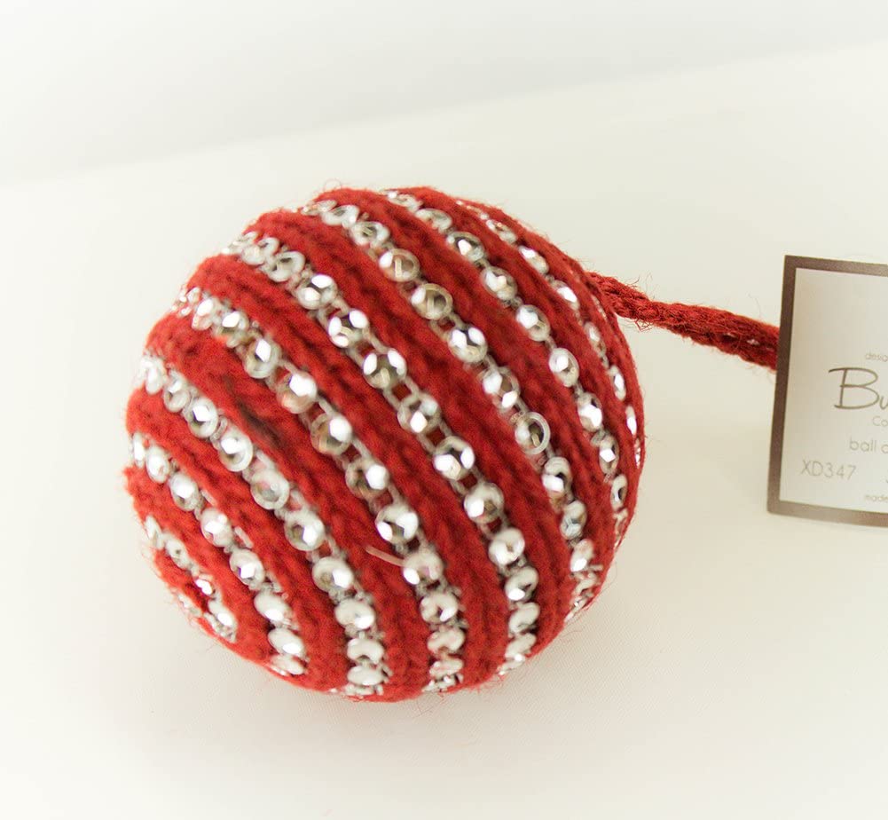 Fennco Styles Handmade Rhinestones & Jute Design Holiday Christmas Tree Ball Ornaments 3" Round, 2-Piece Set