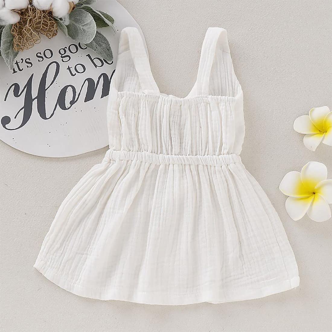 stylesilove Baby Girls Sleeveless Front Tie Bowknot Gauze Cotton Dress Toddler Girl Solid Sundress Summer Outfit