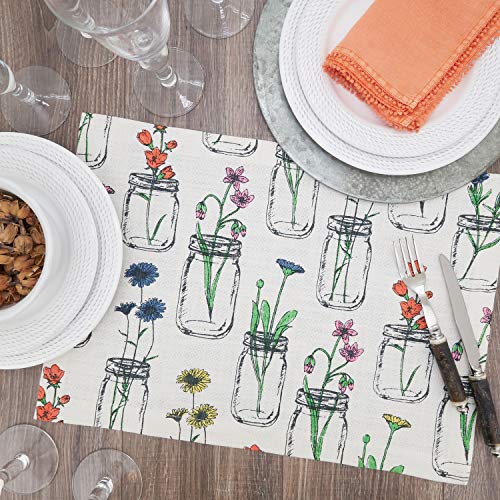 Fennco Styles Multi Flower and Vase Printed Cotton Table Runner 14" W x 72" L - Ivory Table Cover for Home Décor, Dining Room, Banquets, Everyday Use and Special Occasions