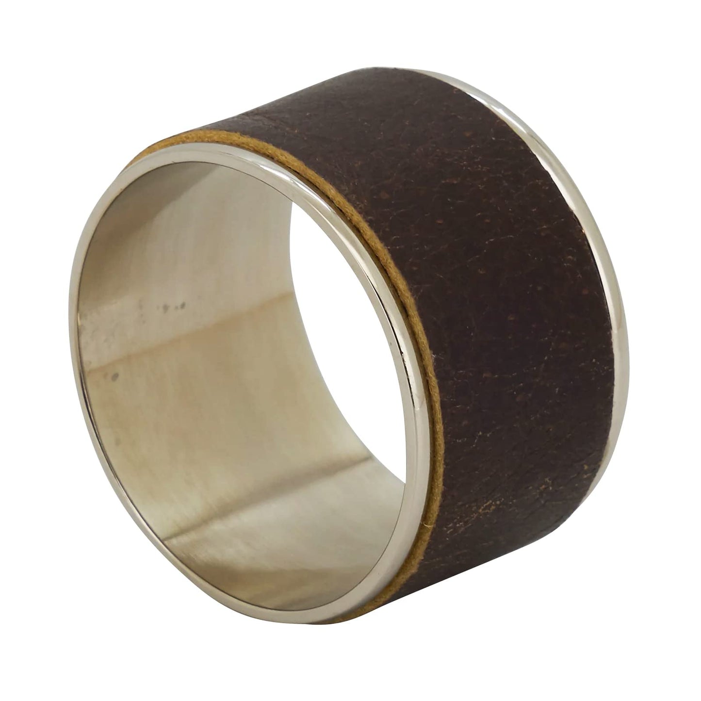Fennco Styles Leather Brass Napkin Rings, Set of 4 - Round Napkin Holder for Everyday Use, Dining Table Décor, Banquets and Special Occasion