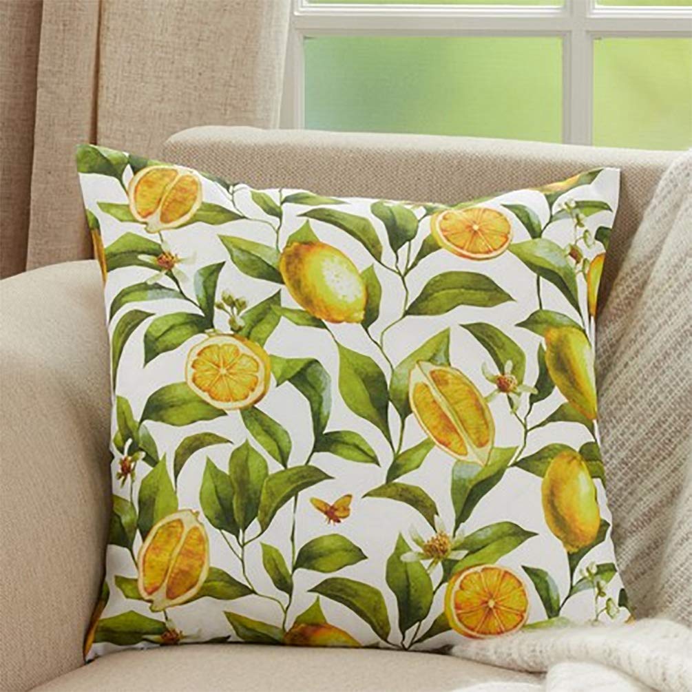 Fennco Styles Lemons Design Decorative Throw Pillow 18" W x 18" L - Multicolored Square Cushion for Indoor & Outdoor Décor, Couch, Backyard Patio, Lawn & Garden