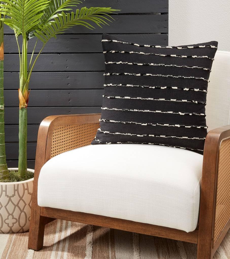 Fennco Styles Striped Design Cotton Blend Decorative Throw Pillow Cover 20" W x 20" L - Black Textured Cushion Case for Home, Couch, Bedroom, Living Room and Office Décor