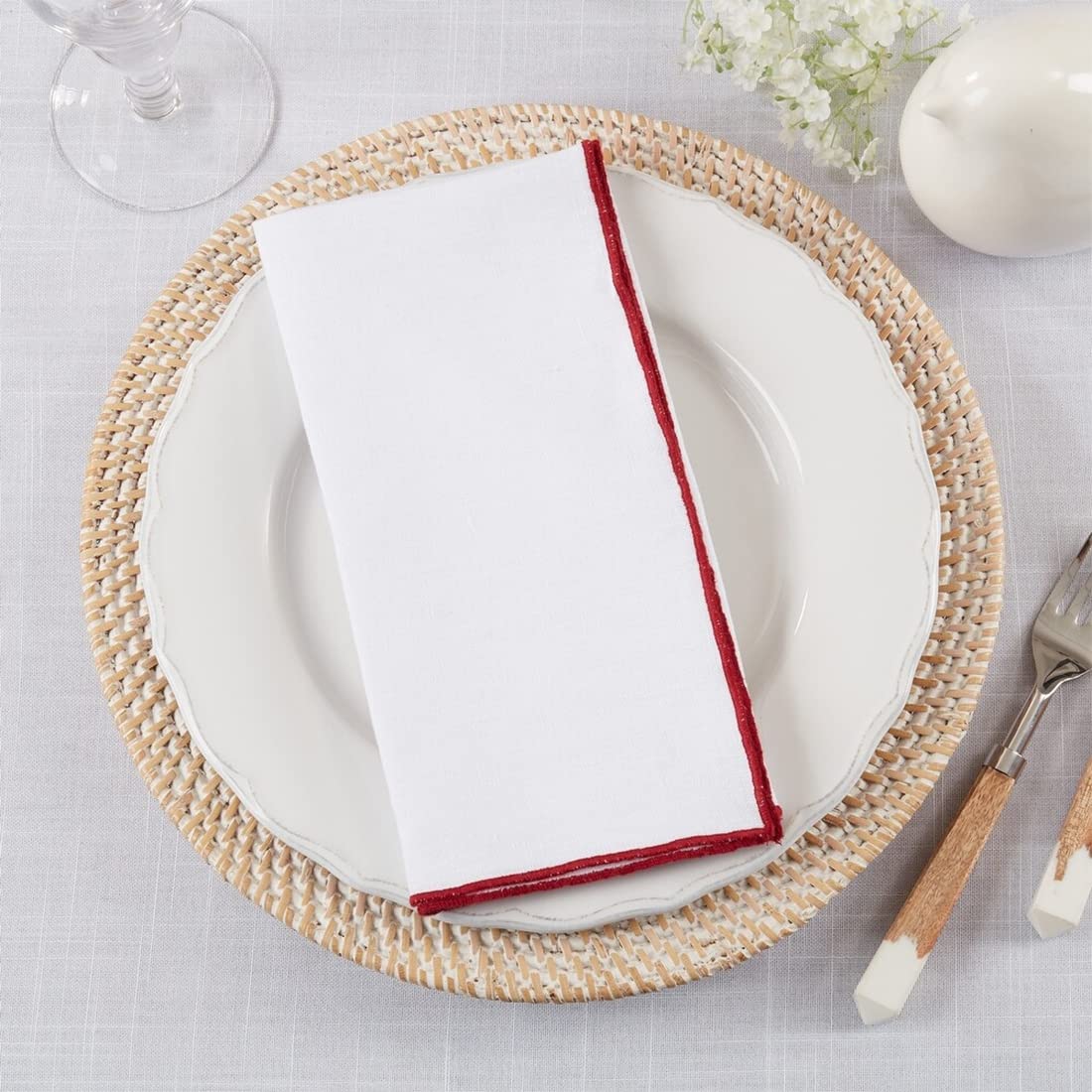 Fennco Styles Amelia Collection Classic Stonewashed Border Stitch 100% Pure Linen 20 x 20 Inch Cloth Napkins – Natural Dinner Napkins for Banquet, Wedding, Special Events and Home Décor
