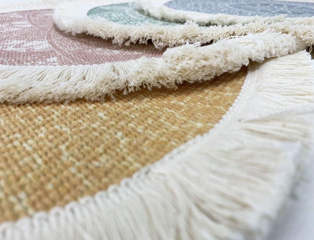 Fennco Styles Unique Dream Catcher Fringe Cotton Placemats 14-inch Round, Set of 4 - Boho Decorative Table Mats for Home Decor, Dining Table, Banquets and Special Events