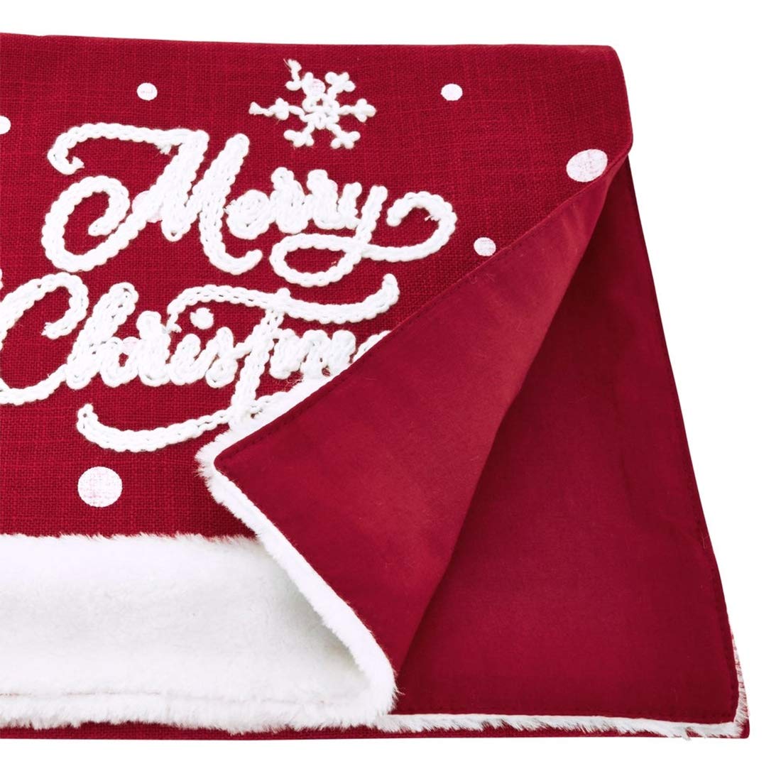 Fennco Styles Embroidered Merry Christmas Snowflake Table Runner 13 x 72 Inch - Red Table Cover for Home Décor, Banquets, Holiday Gathering and Special Events