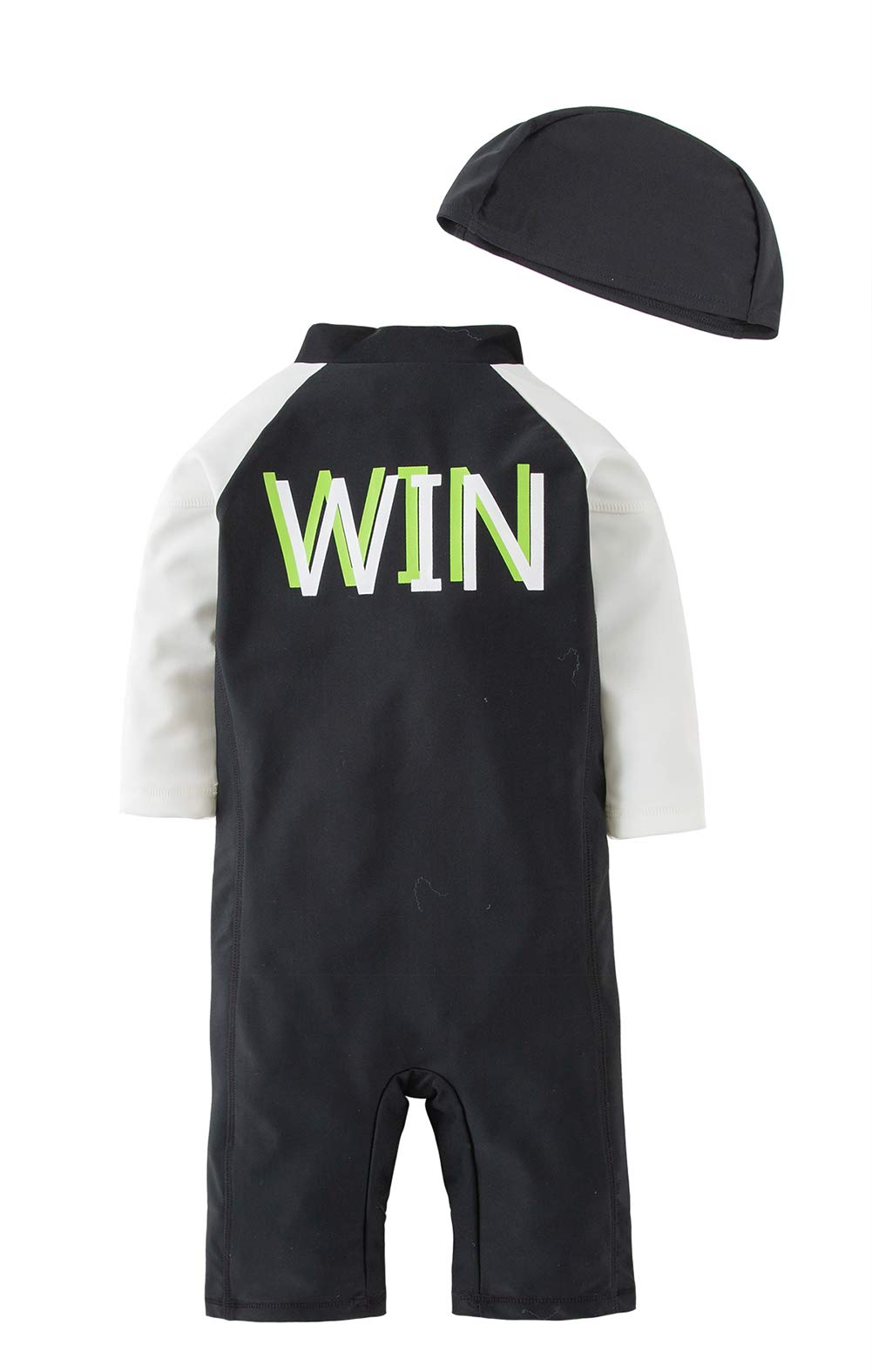 Styles I Love Kid Boys Black Long Sleeve One-Piece Zipper Rash Guard Swimsuit with Swim Hat 2pcs Beach Swimwear