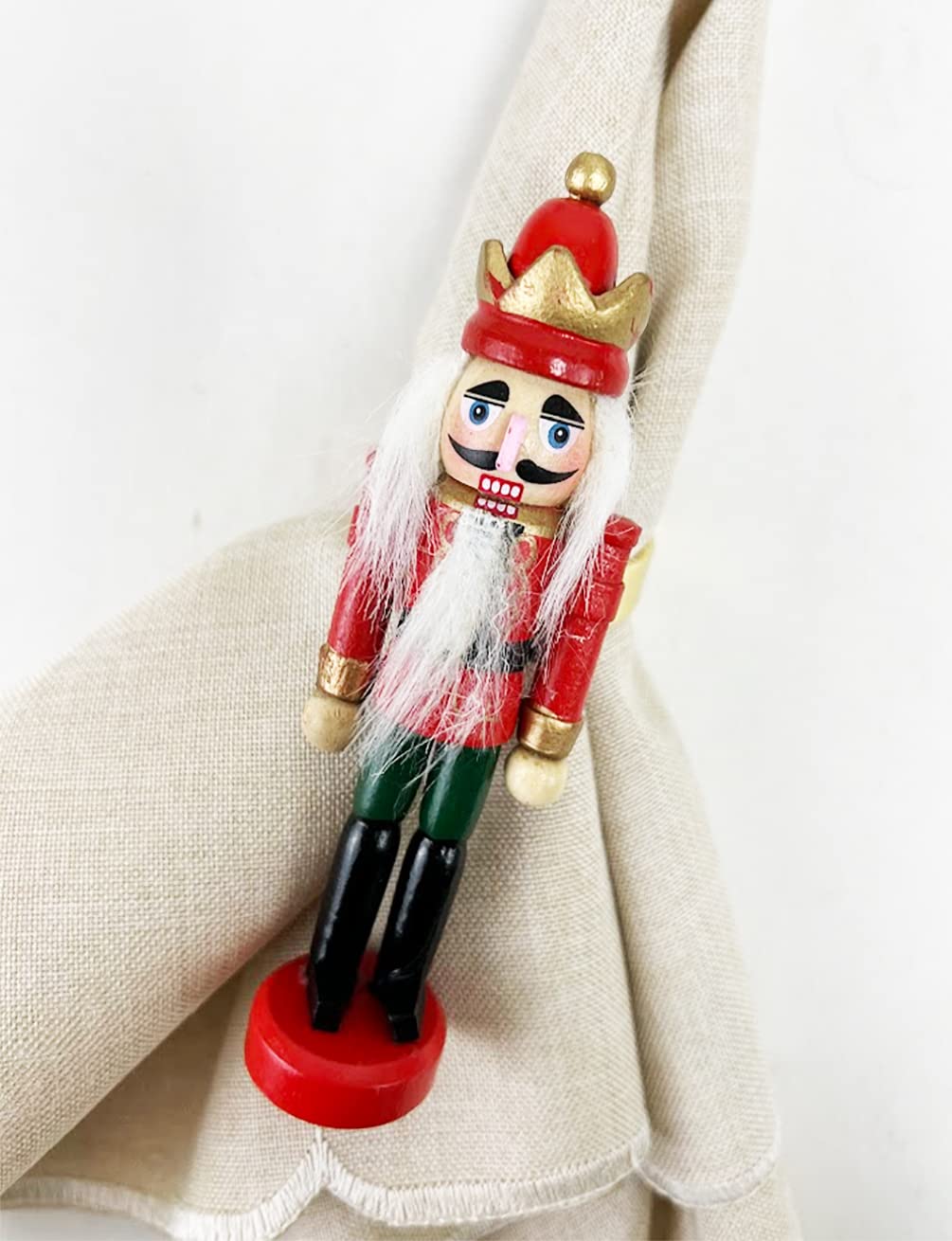 Fennco Styles Handmade Wooden Nutcracker Decorative Napkin Rings, Set of 4 - Festive Soldier Napkin Holders for Dining Table, Christmas, Holidays Décor and Special Occasions