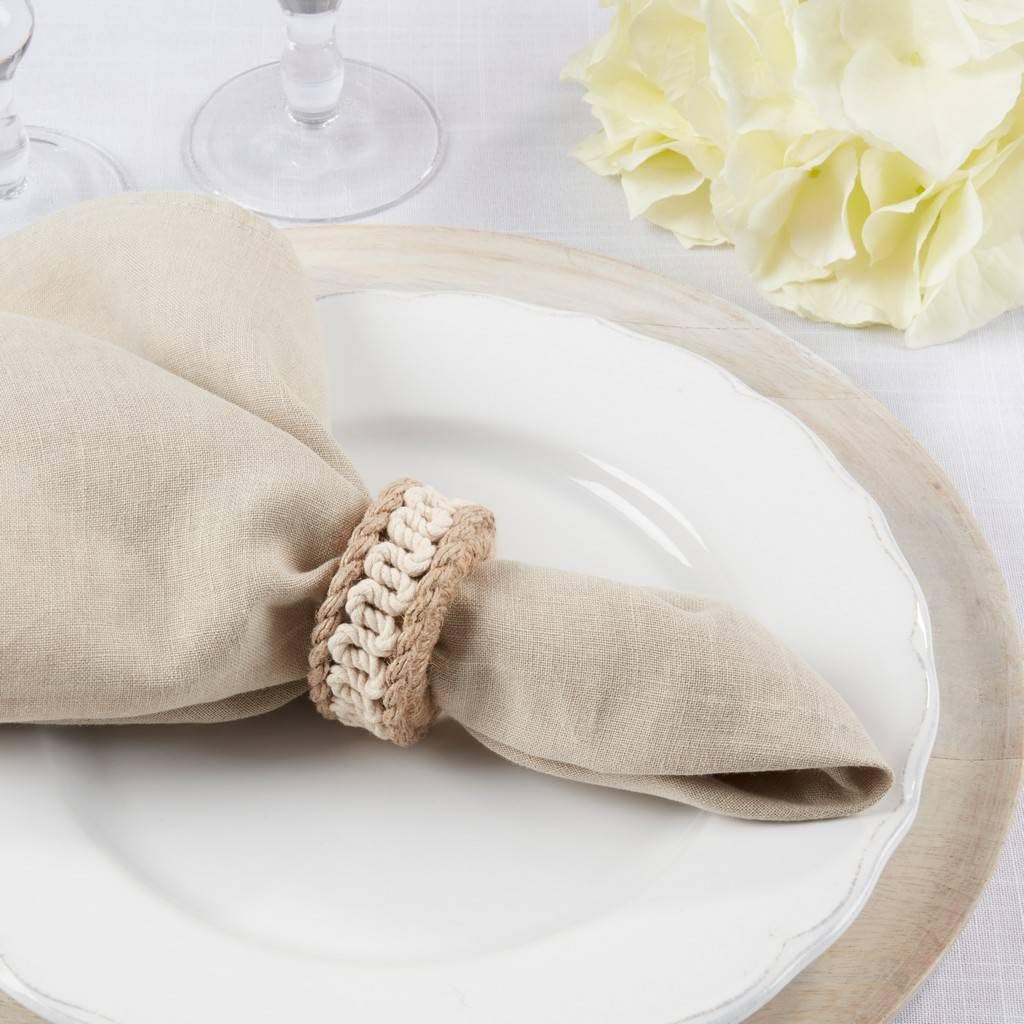 Fennco Styles Rope Design Napkin Rings, Set of 4 - Natural Handwoven Napkin Holders for Dining Table, Home, Banquets, Holidays, Family Gatherings and Special Events