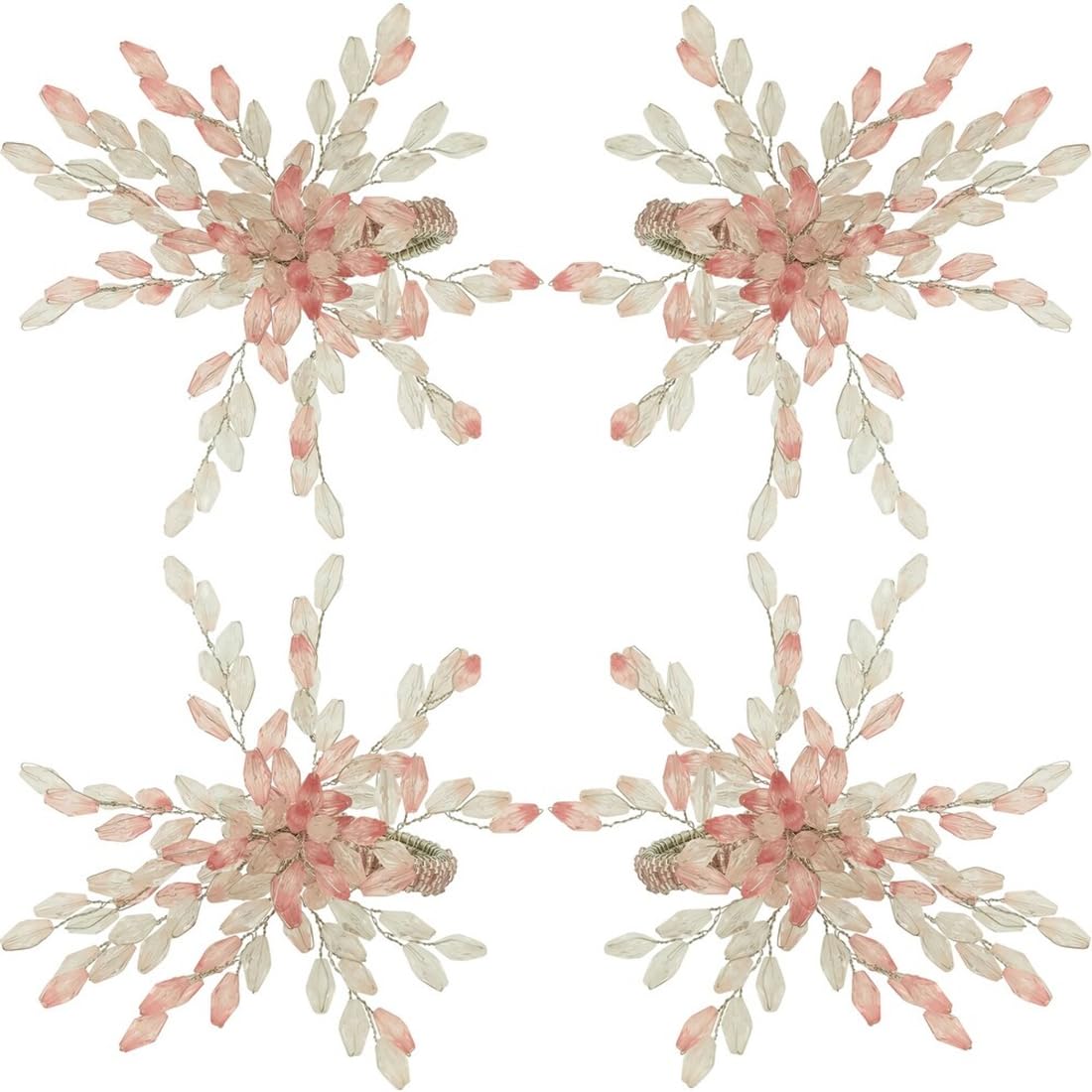 Fennco Styles Hand Beaded Flower Design Decorative Napkin Rings, Set of 4 - Glass Beads Napkin Holders for Home, Dining Table, Banquets, Christmas Décor and Special Occasion