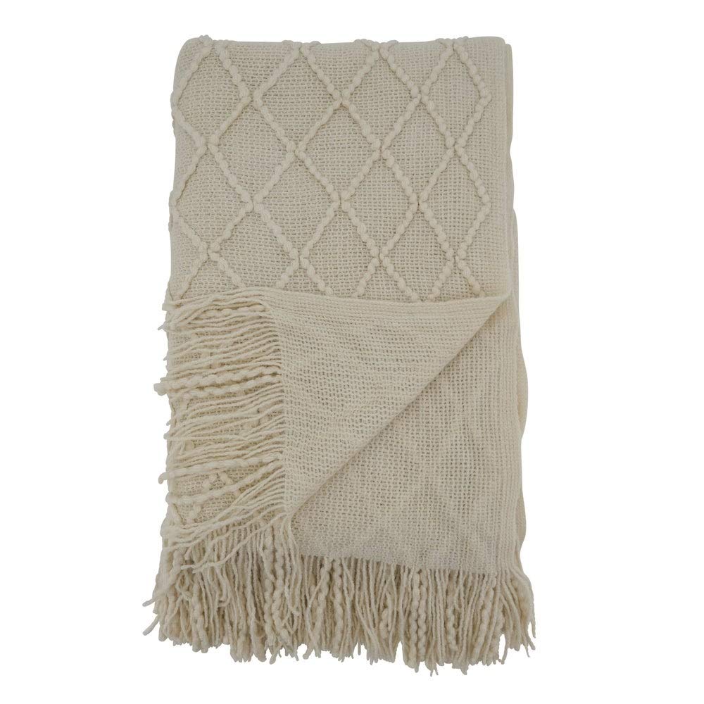 Fennco Styles Diamond Pleats Knit Modern Tassel 50 x 60 Inch Throw - Throw Blanket for Bed, Couch, Sofa, Home Décor, Ideas