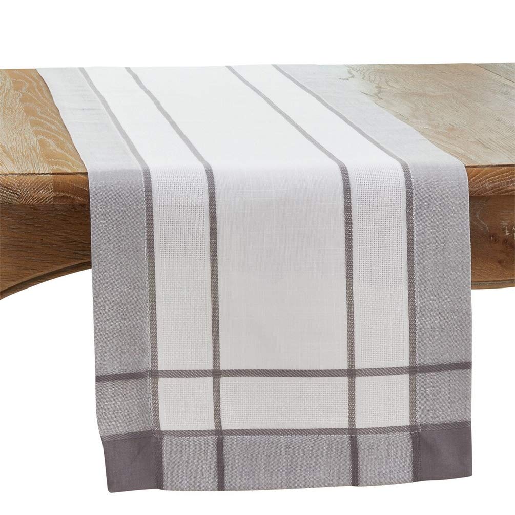 Fennco Styles Neutral Banded Border Design Table Runner - Decorative Table Cover for Everyday Use, Dining Table Décor, Banquets, Family Gatherings and Special Occasions
