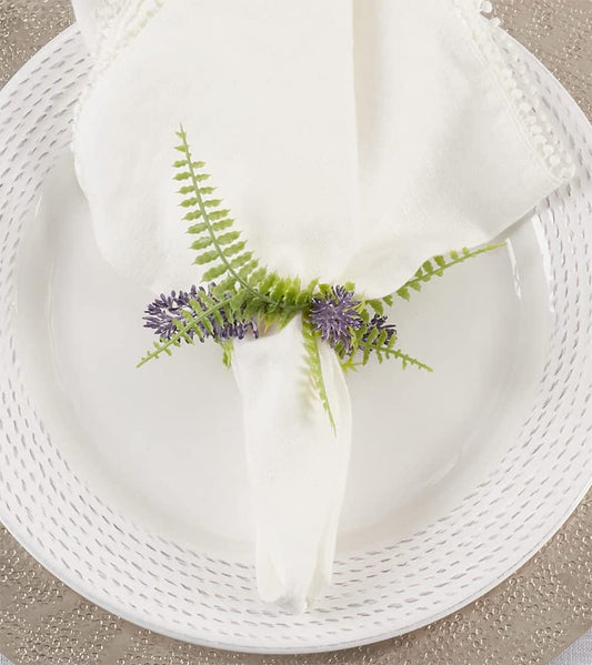Fennco Styles Handmade Lavender Decorative Napkin Rings, Set of 4 - Purple Garden Floral Napkin Holders for Dining Table, Banquets, Weddings, Holiday Décor and Special Event