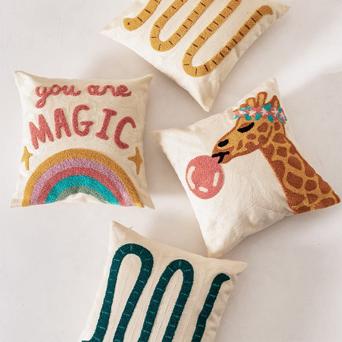 Fennco Styles Embroidery Giraffe Decorative Cotton Throw Pillow 17" W x 17" L