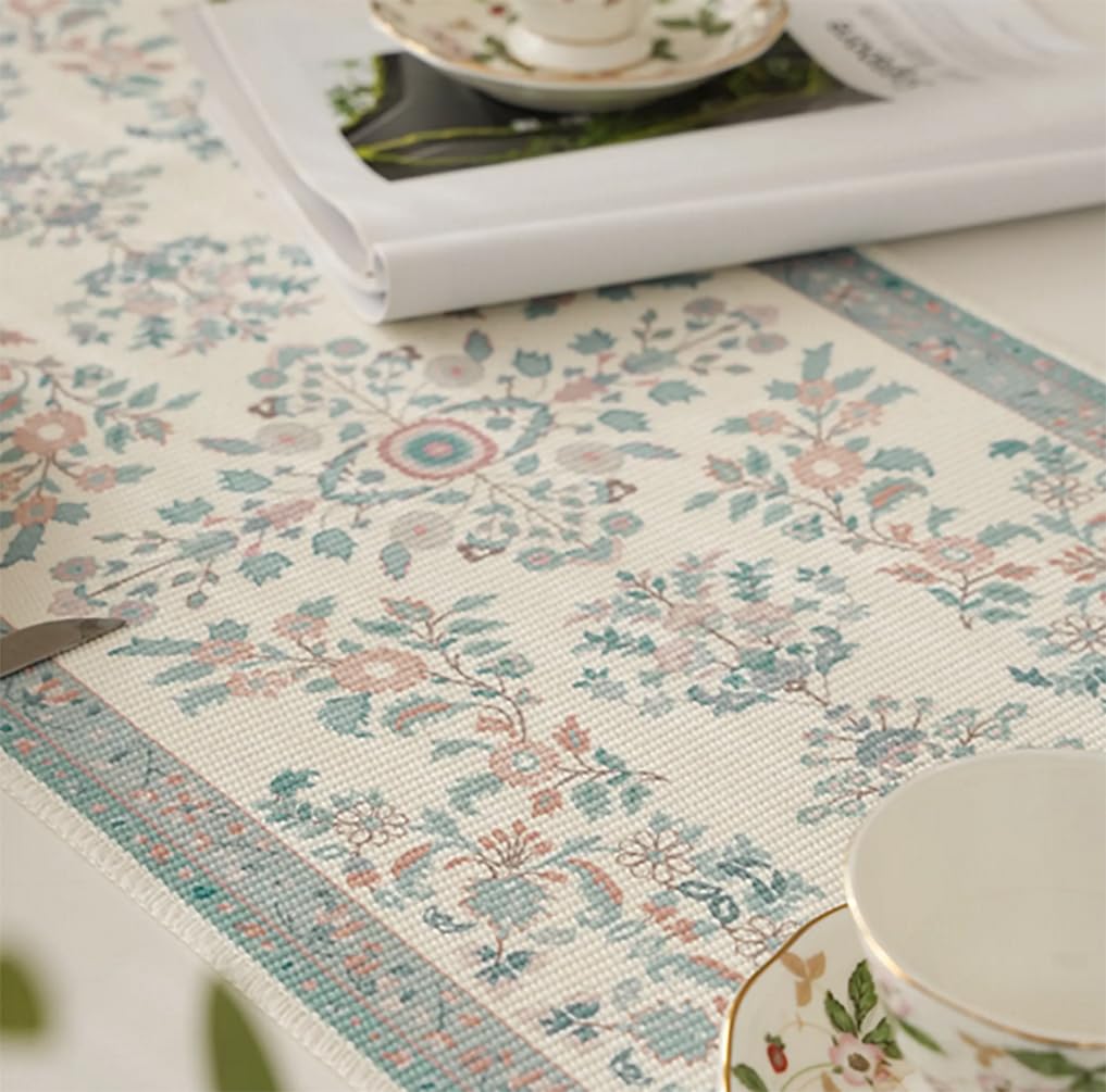 Fennco Styles Coral Floral Print Tassel Cotton Blend Woven Table Runner 14" W x 71" L