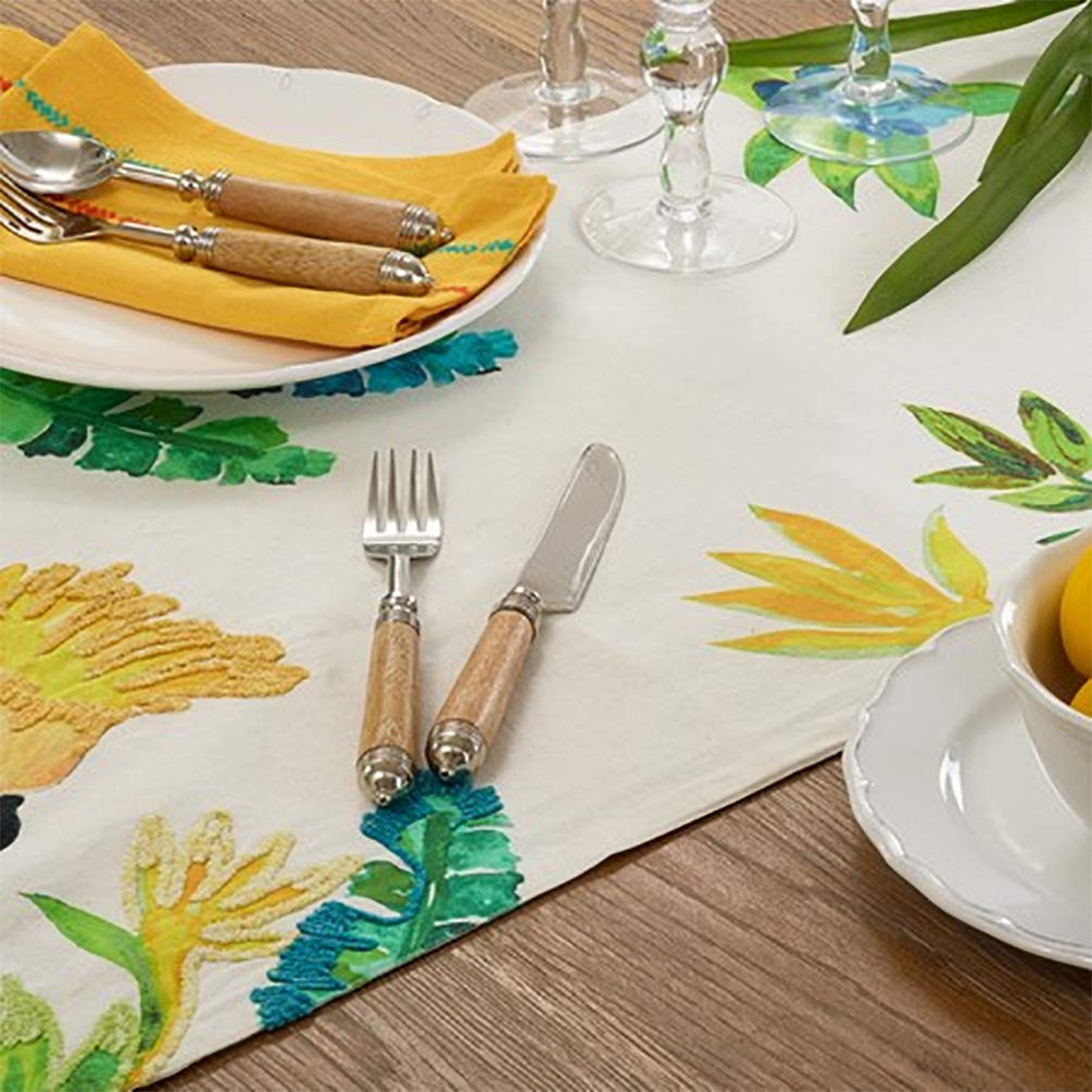 Fennco Styles Embroidered Parakeet Cotton Table Runner 16" W x 72" L - Multicolored Table Cover for Home, Dining Table, Banquet, Family Gathering and Special Occasion