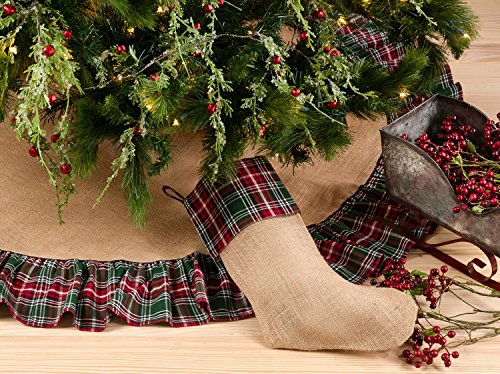 Fennco Styles Edinburgh Collection Holiday Plaid Ruffle Design Jute Christmas Stocking