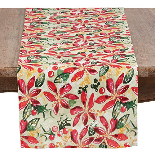 Fennco Styles Beautiful Holiday Wild Floral 100% Linen, 16"x72" Rectangular Table Runner