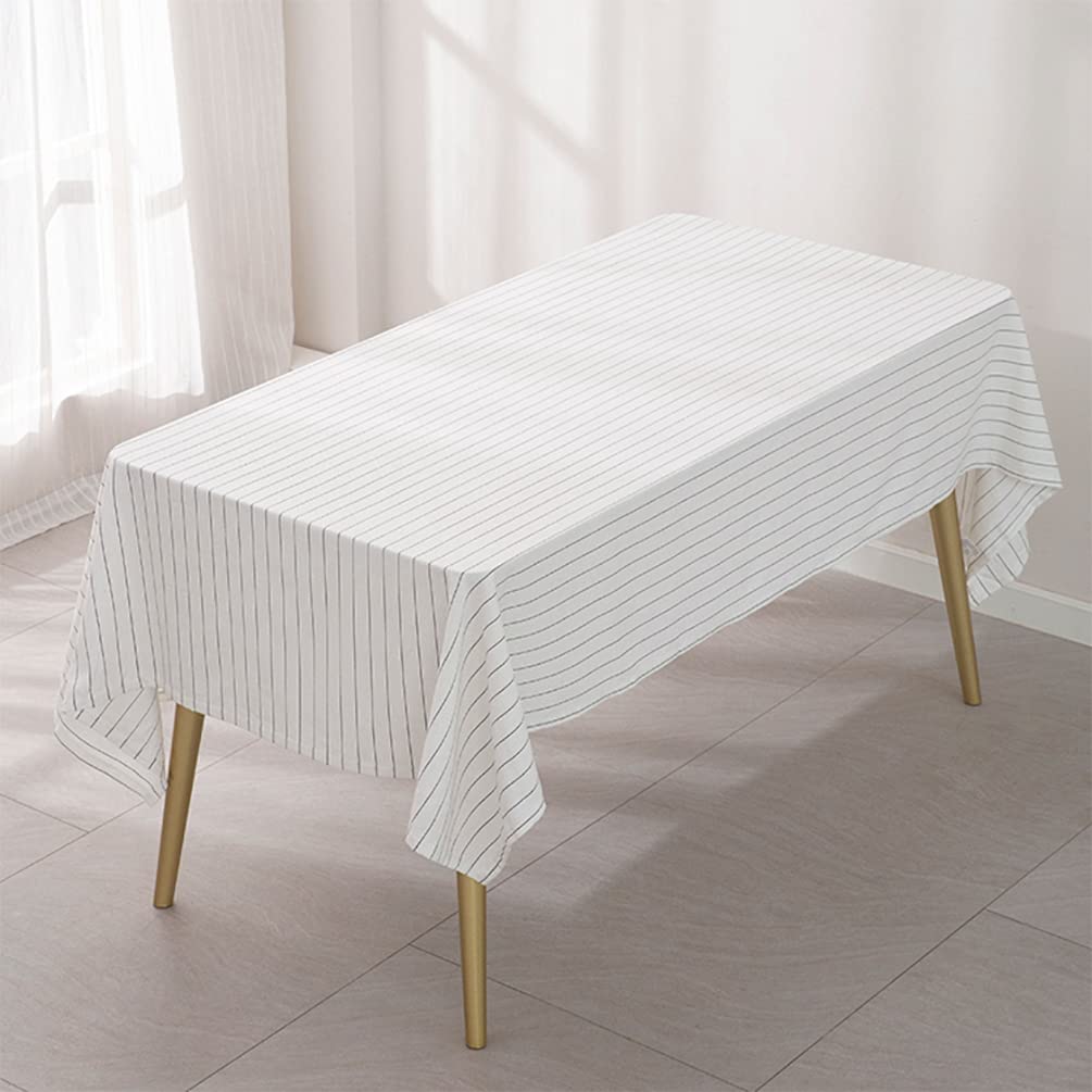 Fennco Styles Casual Pinstripe Cotton Tablecloth 55" W x 55" L - White Striped Rectangle Table Cover for Everyday Use, Home, Dining Room Décor, Banquets, Family Gathering and Special Occasions