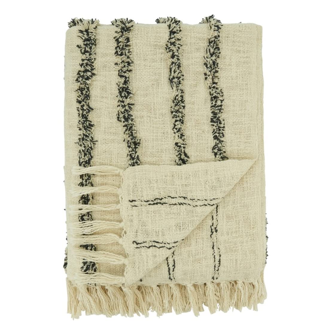 Fennco Styles Tufted Line Tassel Cotton Throw Blanket 50" W x 60" L – Natural Woven Blanket for Couch, Bedroom and Living Room Décor
