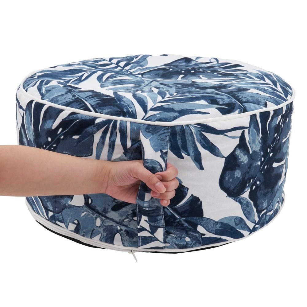 Fennco Styles Modern Tropic Design Round Indoor & Outdoor Pouf – 200lbs Weight Capacity Removable Cover Ottoman for Low Seat, Bedroom, Backyard and Living Room Décor