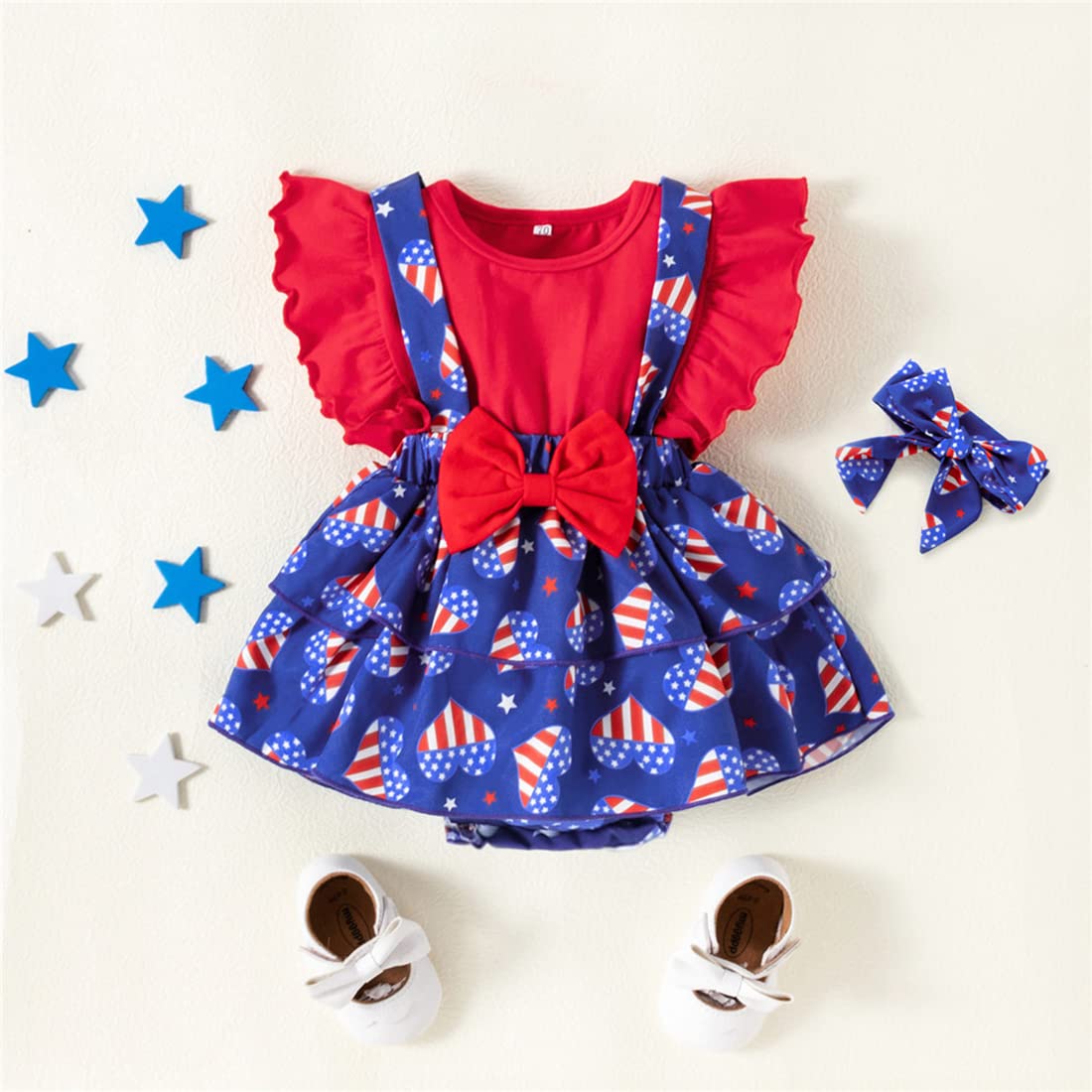 stylesilove Infant Baby Girls American Flag Ruffle Romper Dress & Headband 2pcs 4th of July Independence Day Patriotic Outfit