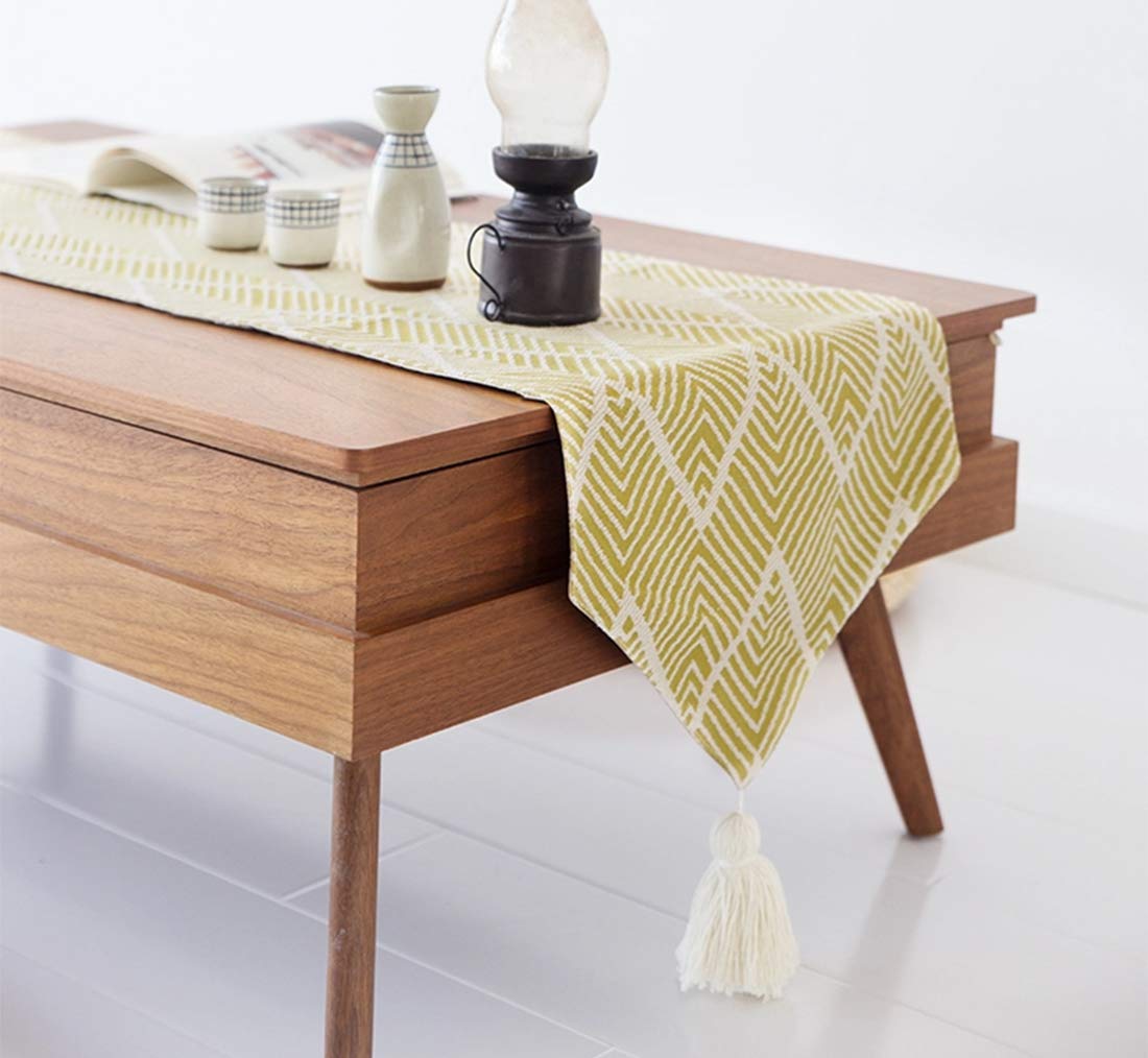 Fennco Styles Contemporary Chevron Tassel Cotton Blend 14 x 71 Inch Table Runner – Woven Table Runner for Indoor Party, Family Gathering, Beach House and Home Décor