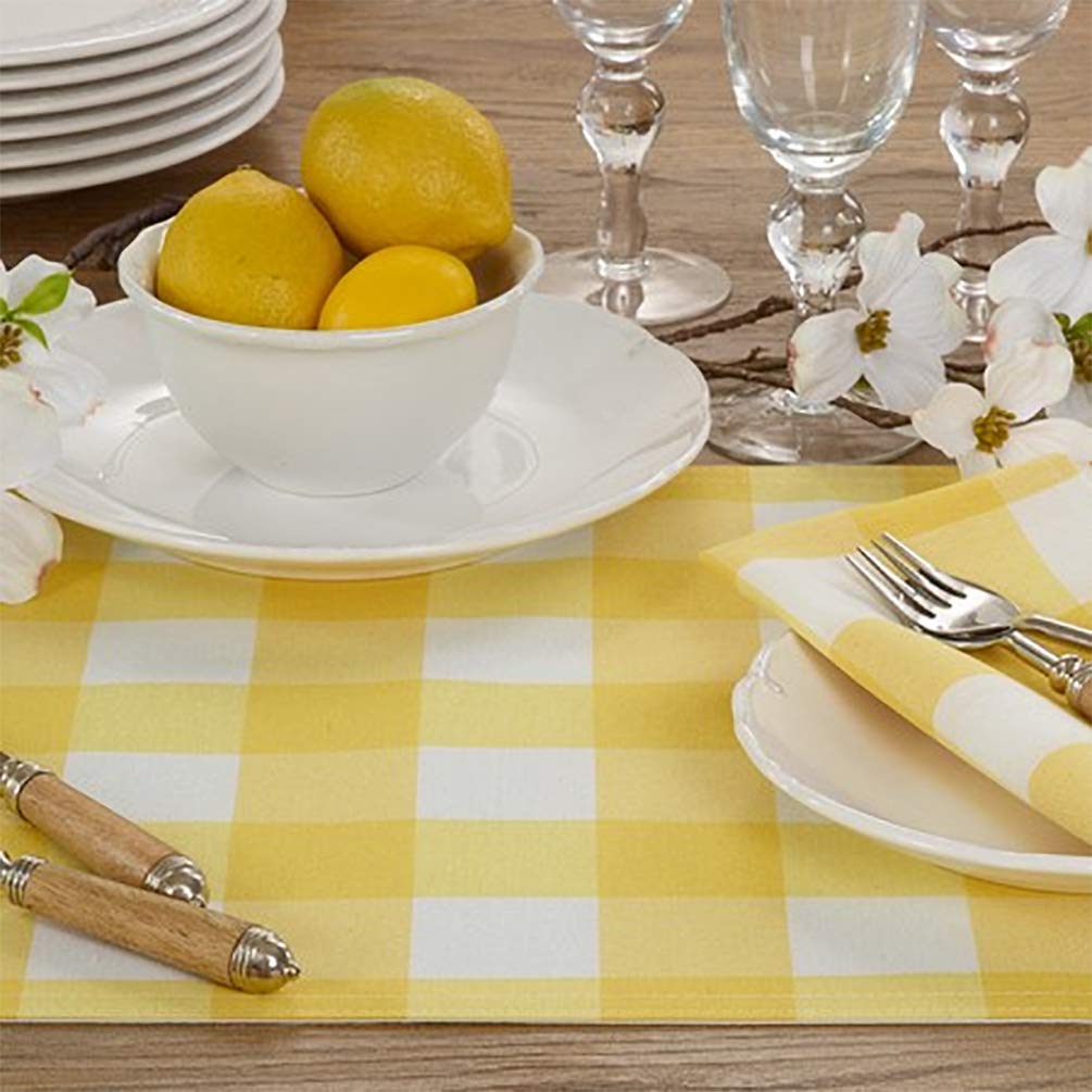 Fennco Styles Classic Buffalo Check Cotton Blend Table Runner 16" W x 36" L - Yellow Holiday Table Cover for Banquets, Christmas, Special Events and Home Décor