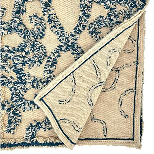 Fennco Styles Modern Tufted Cotton Table Runner 16" W x 72" L - Blue Rectangular Table Cover for Boho Décor, Dining Table, Banquets, Family Gathering and Special Events