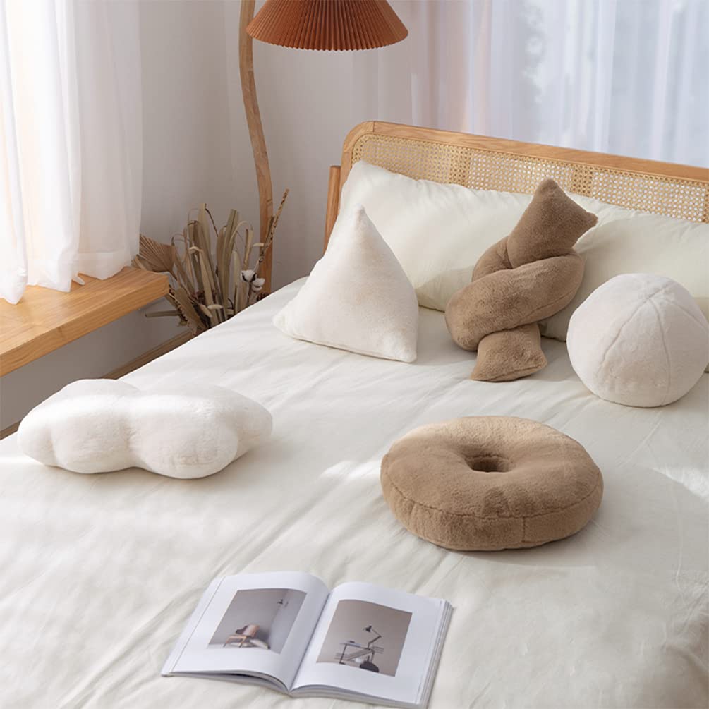 Fennco Styles Faux Fur Donut Shaped Decorative Plush Throw Pillow 16" Round - Brown Fluffy Soft Cushion for Kids Room, Playroom, Bedroom, Living Room, Nursery, Office Décor