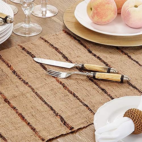Fennco Styles Homey Striped Cotton Table Runner with Fringe 16" W x 72" L – Natural Table Cover for Home Décor, Dining Table, Banquets, Everyday Use and Special Events