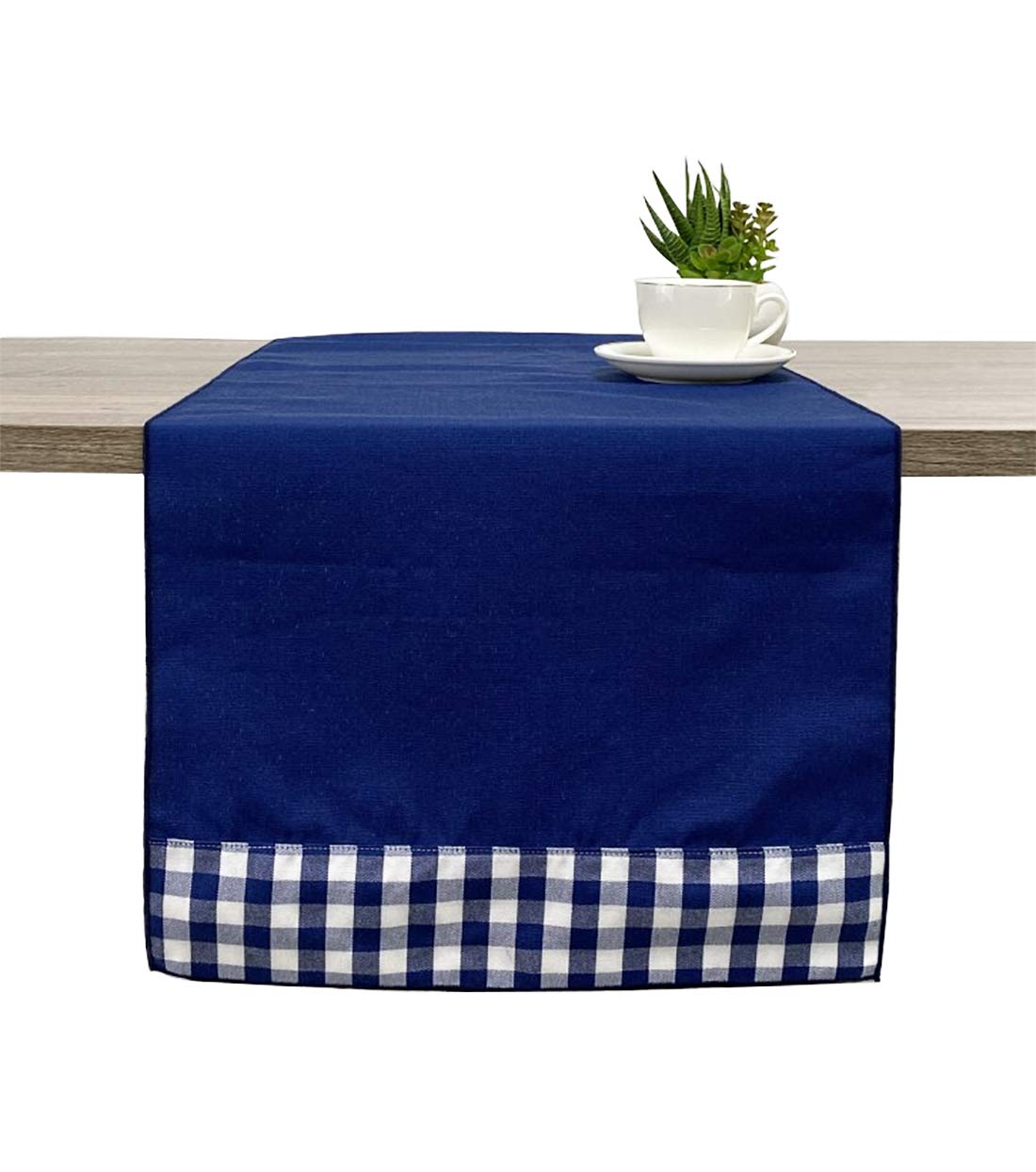 Fennco Styles Handmade Reversible Checkered Border Design Table Runner - Check Table Cover for Home, Dining Table, Banquet and Special Occasion