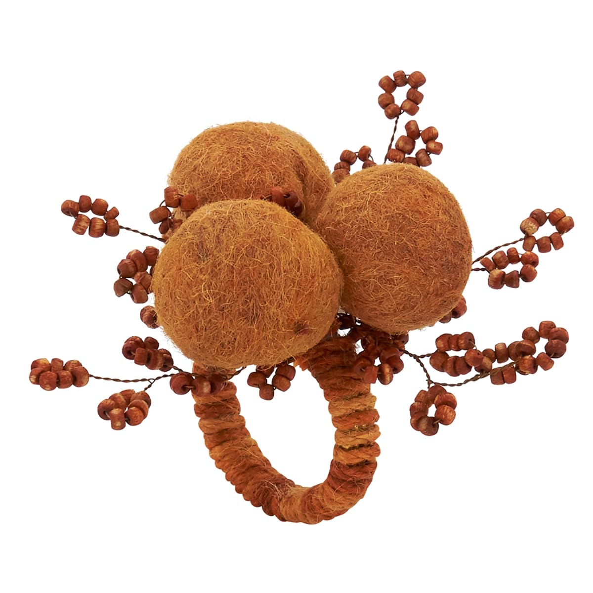 Fennco Styles Hand Beaded Cotton Pom Pom Napkin Rings, Set of 4 - Rust Decorative Festive Napkin Holders for Home, Dining Table, Banquet, Family Gathering, Holiday, Thanksgiving and Special Occasion