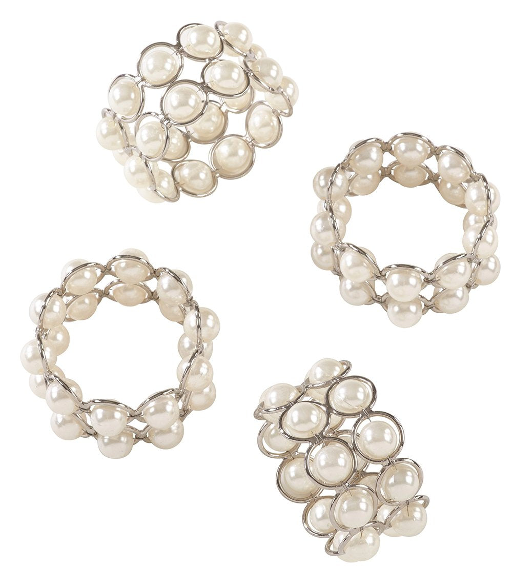 Fennco Styles Faux Pearl Beaded Decorative Napkin Ring - Set of 4