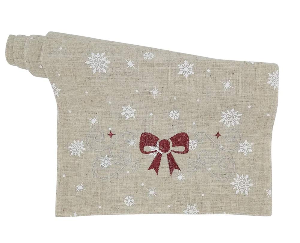 Fennco Styles Holiday Snowflake and Bow Table Runner 16" W x 70" L - Natural Festive Table Cover for Christmas, Dining Table, Family Gathering, Banquets and Special Events