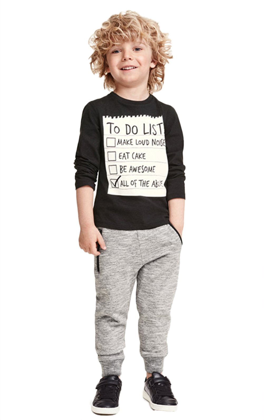 stylesilove Chic to DO List Graphic Boy T-Shirt and Pants 2-Piece (3-4 Years) Black Multi