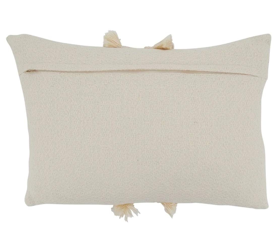 Fennco Styles Delicate Flower Fringe Applique Cotton Decorative Throw Pillow Cover 12 x 18 Inch - Ivory Accent Cushion for Home, Couch, Living Room and Everyday Décor
