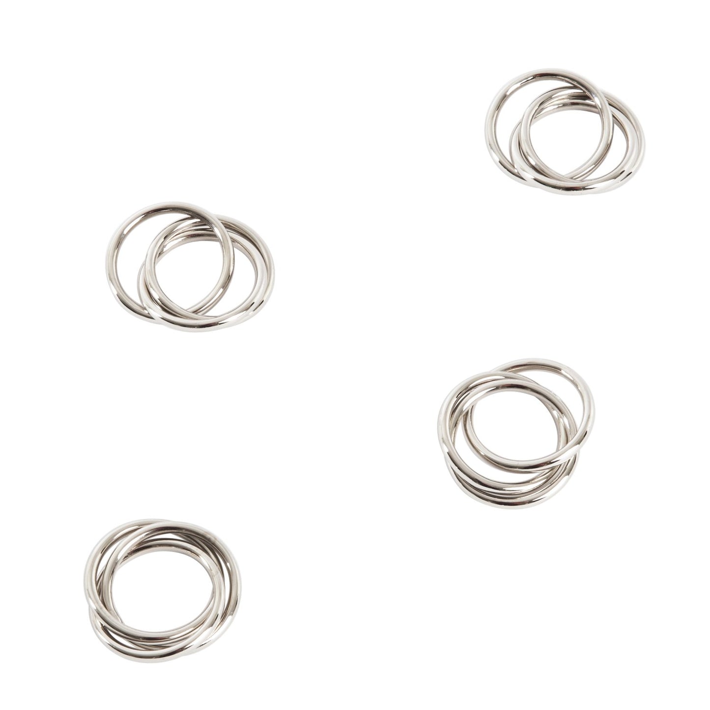Fennco Styles Classic Three Rings Design Silver Metal Napkin Rings, Set of 4