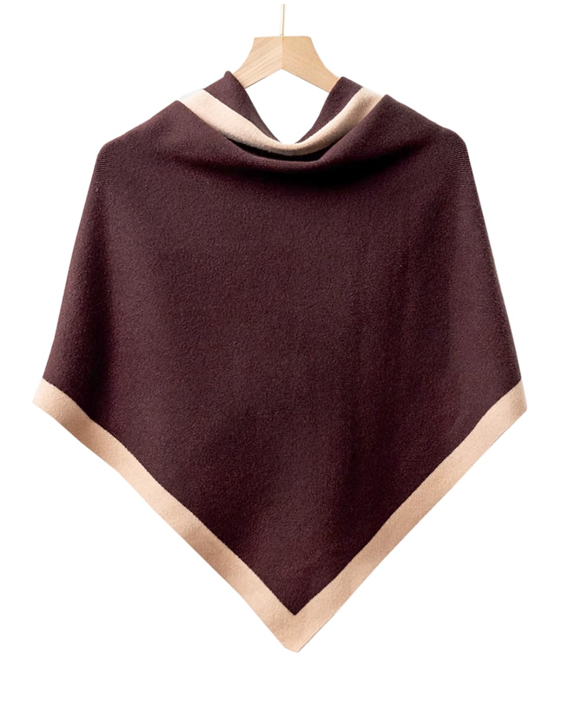 stylesilove Women Wool Blend Cashmere Knitted Solid Color Triangular Shawl with Contrast Border Lightweight Stole Wrap Scarf