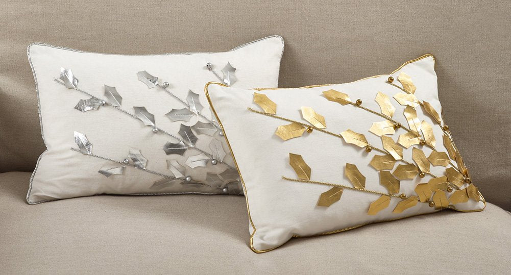 Fennco Styles Metallic Poinsettia Branch Holiday Filled Throw Pillow 12" W x 18" L