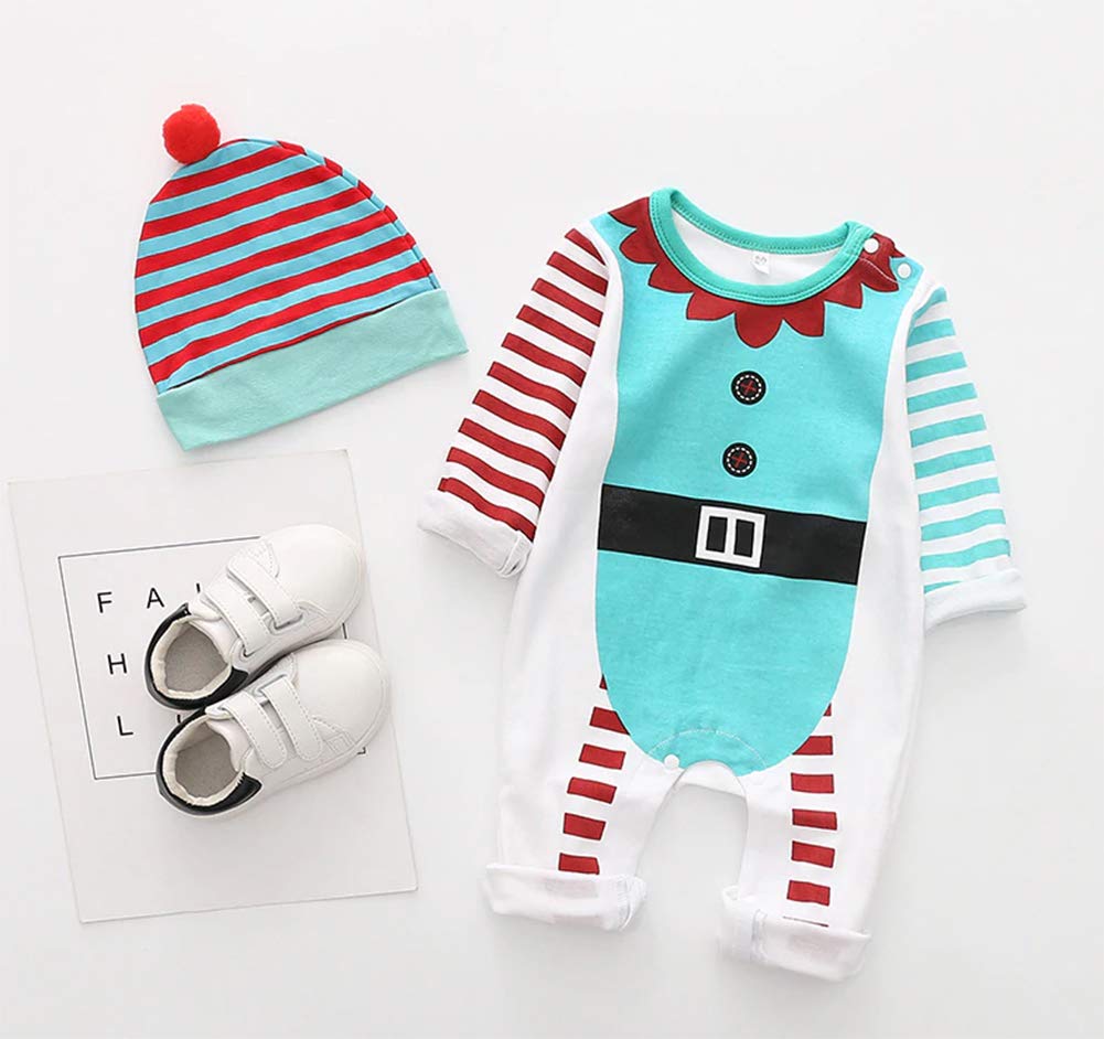 stylesilove Baby Boy Elf Romper with Hat 2 pcs Holiday Outfit Set