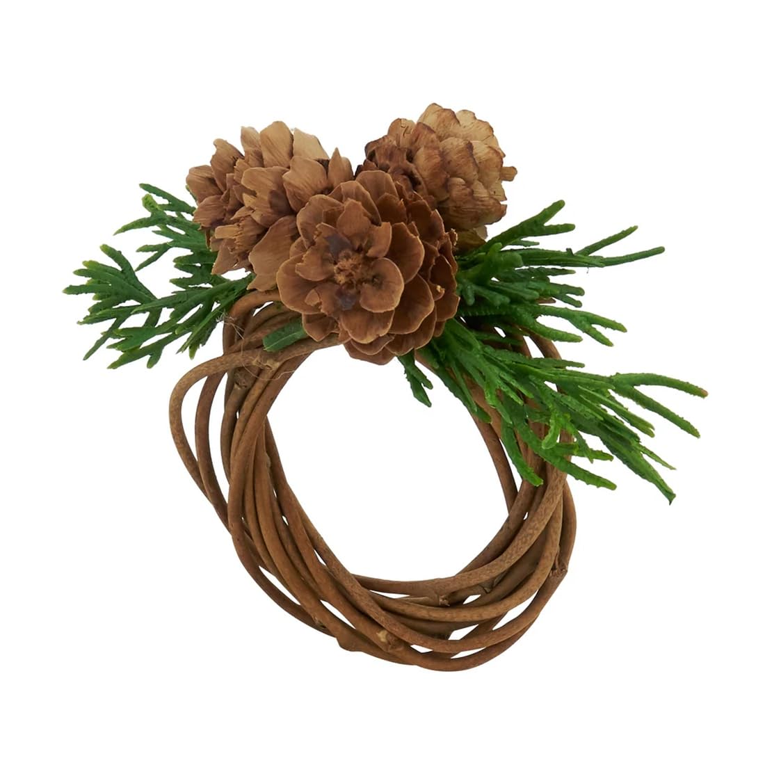 Fennco Styles Woodland Pine Cone Decorative Napkin Rings, Set of 4 - Brown Rustic Holiday Napkin Holders for Dining Room, Banquet, Family Gathering, Christmas and Special Occasion