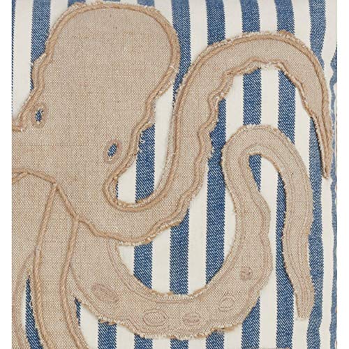 Fennco Styles Nautical Sea Creatures 18 Inch Square Cotton Down Filled Decorative Throw Pillow – Striped Navy Blue Cushion for Couch, Sofa, Bedroom, Office and Living Room Décor