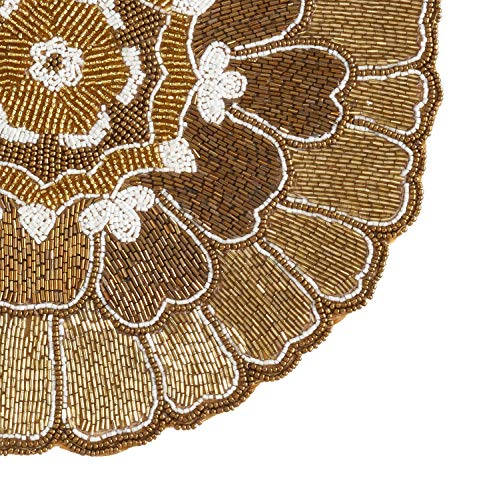 Fennco Styles Sanskrit Collection Vintage Open Floral Glass Beaded 14 x 14 Inch Place Mat – Variety Color Placemat for Banquets, Family Gathering, Special Events and Home Décor