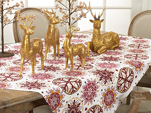 Fennco Styles Holiday Decor Red Snowflake Print Tablecloth
