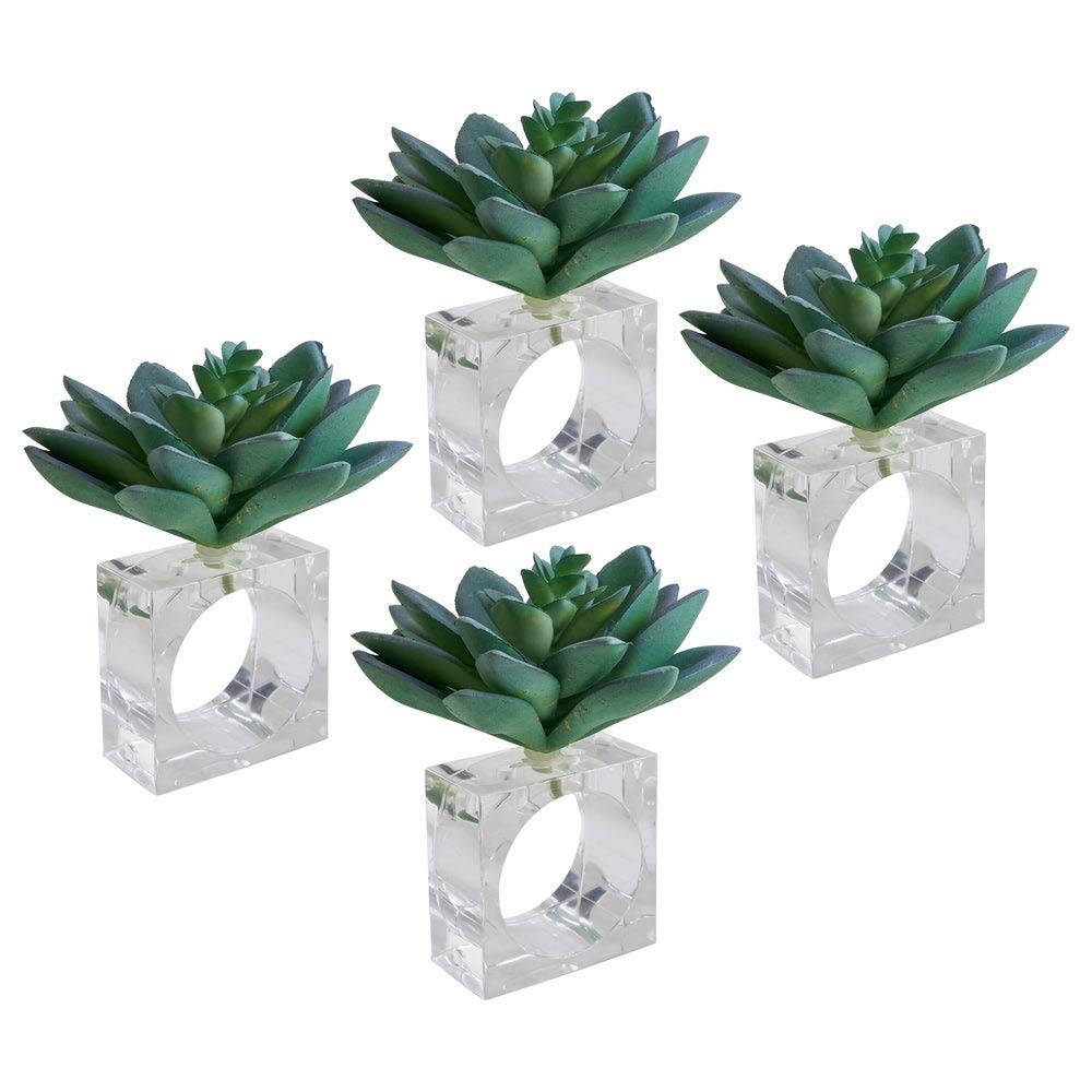 Fennco Styles Succulent Design Decorative Napkin Rings, Set of 4 – Plant Napkin Holders for Home, Dining Table, Holiday Décor and Special Occasions