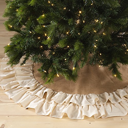 Fennco Styles Sidonia Cotton and Jute Ruffled Holiday Decor Christmas Tree Skirt, One Piece