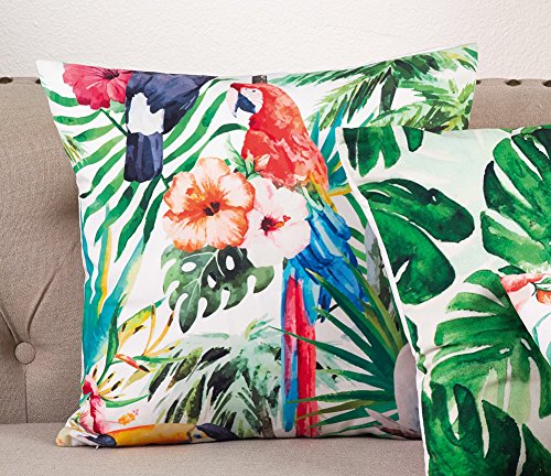 Fennco Styles Home Indoor Outdoor Décor Tropical Print Throw Pillow (Tropical Parrot)