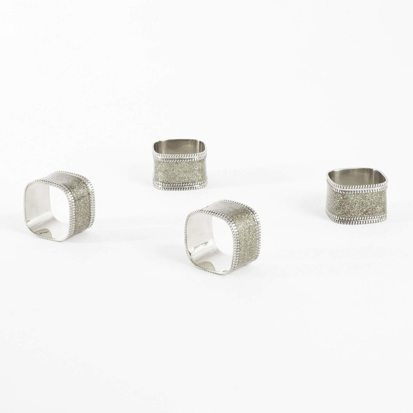 Fennco Styles Sparkling Square Design Napkin Rings, Set of 4 - Metal Napkin Holders for Home, Dining Room Decor, Banquets, Wedding and Special Occasions