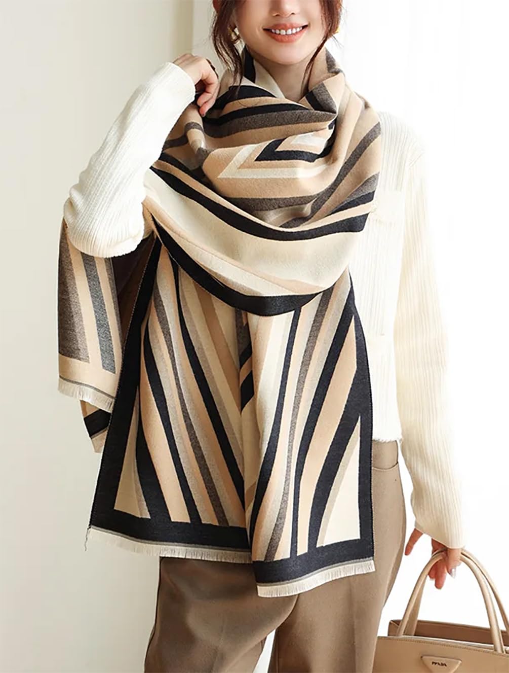 stylesilove Women Vivid Striped Cashmere Like Scarf Warm Ultra Soft Scarves Shawl Neck Wraps for All Season, 4 Colors
