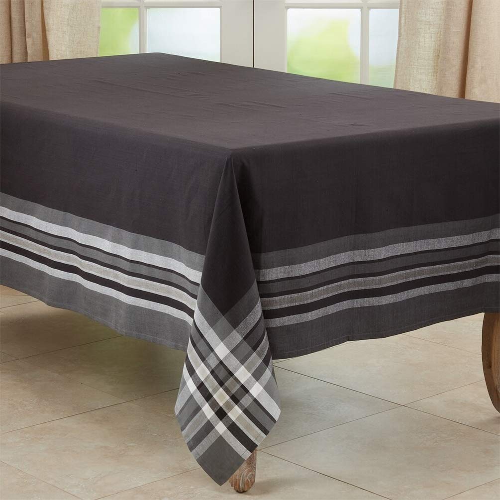 Fennco Styles Contemporary Stripe Border Design Cotton Tablecloth